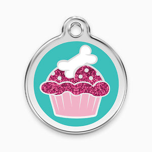 Glitter Enamel Dog ID Tag - Bone Cupcake